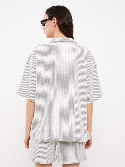 Striped Short Sleeve Oversize Women's Shirt