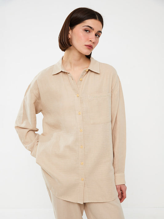 Plain Long Sleeve Muslin Women's Shirt