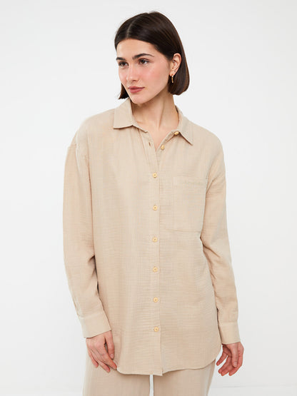 Plain Long Sleeve Muslin Women's Shirt