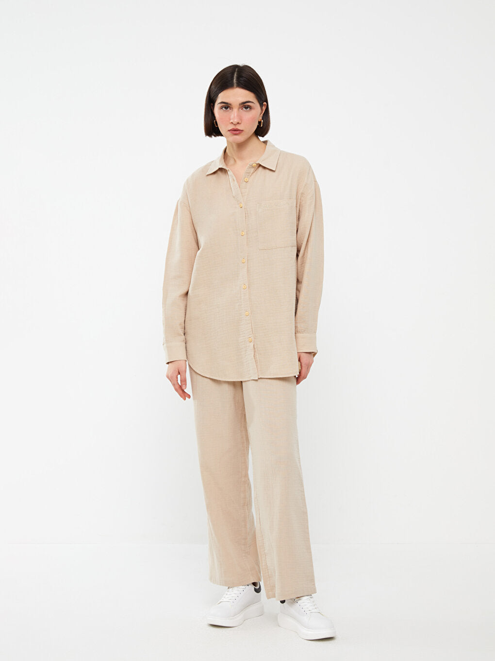 Plain Long Sleeve Muslin Women's Shirt