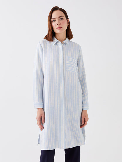 Striped Long Sleeve Linen Blend Women's Shirt Tunic