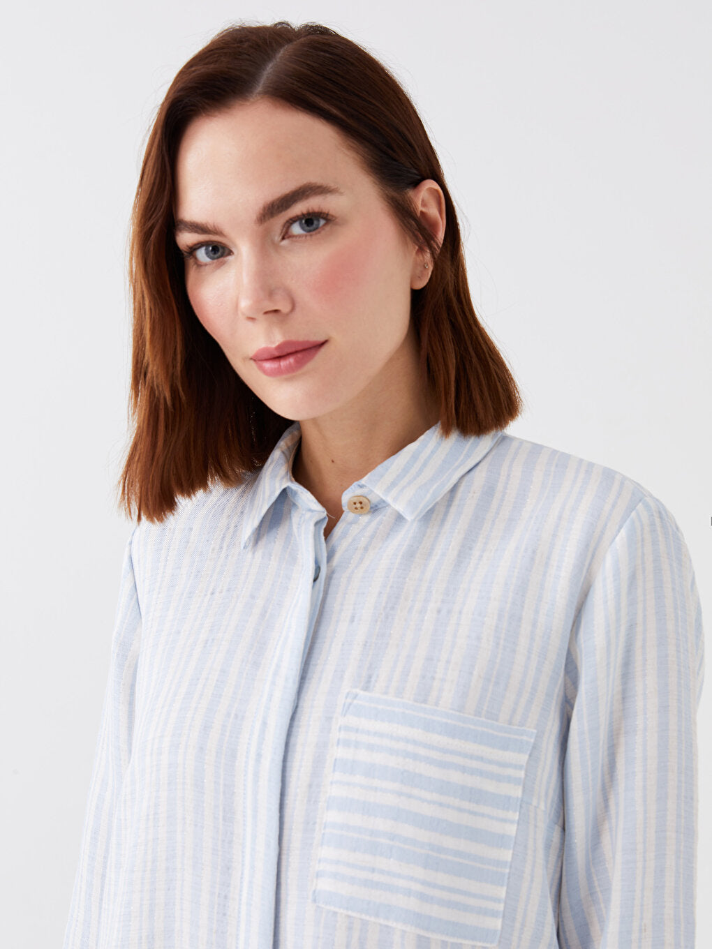 Striped Long Sleeve Linen Blend Women's Shirt Tunic