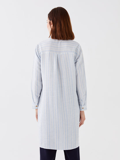 Striped Long Sleeve Linen Blend Women's Shirt Tunic