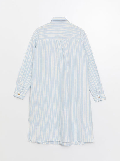 Striped Long Sleeve Linen Blend Women's Shirt Tunic