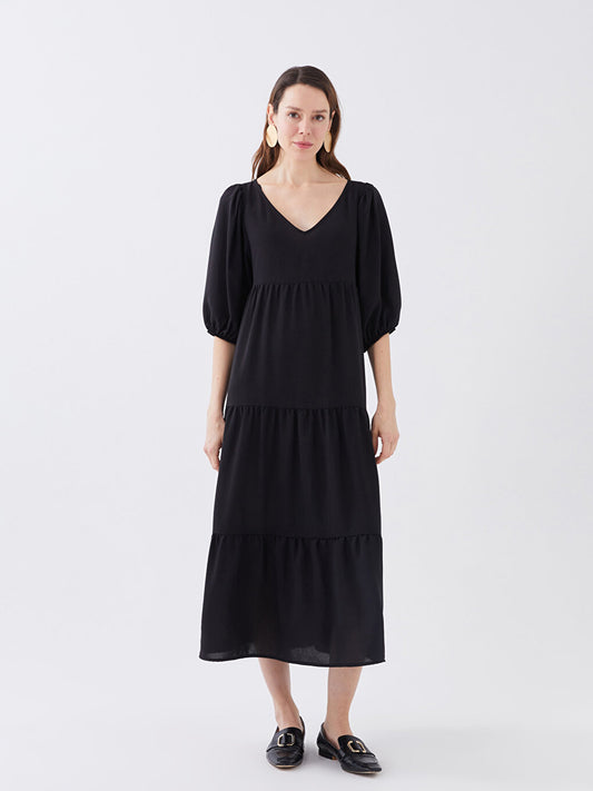 V-Neck Straight Balloon Sleeve Women's Dress