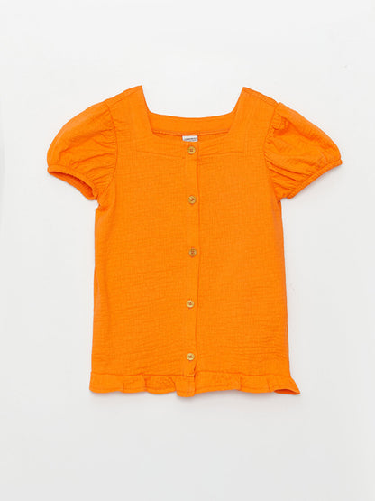 Square Neck Basic Short Sleeve Girl's Blouse