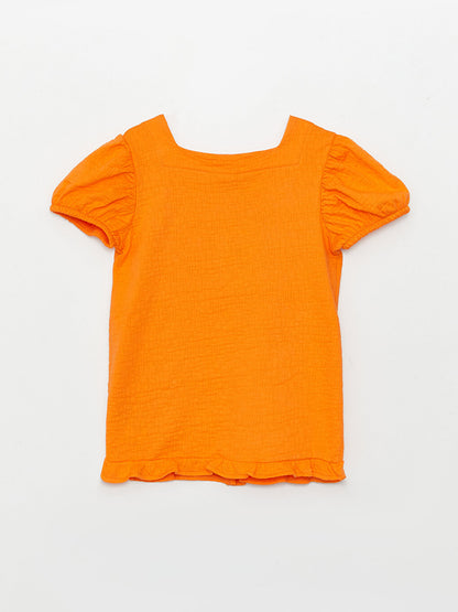 Square Neck Basic Short Sleeve Girl's Blouse