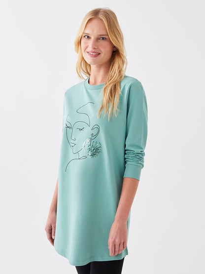 Crew Neck Printed Long Sleeve Women's Sweatshirt Tunic