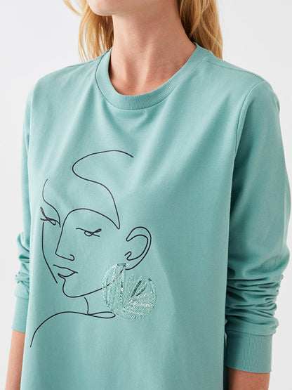 Crew Neck Printed Long Sleeve Women's Sweatshirt Tunic