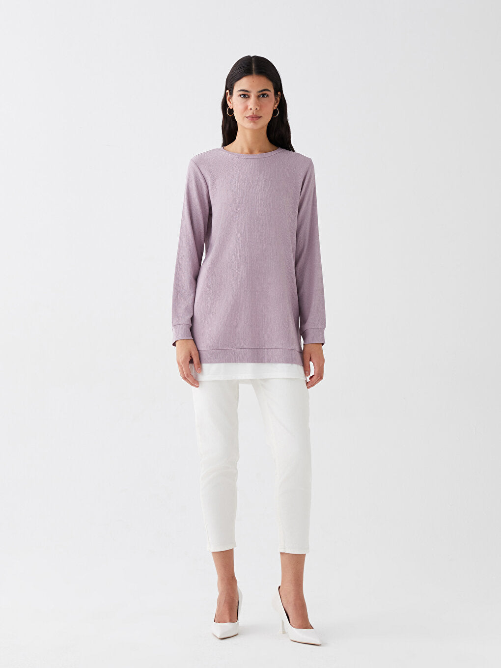 Crew Neck Plain Long Sleeve Women's Tunic