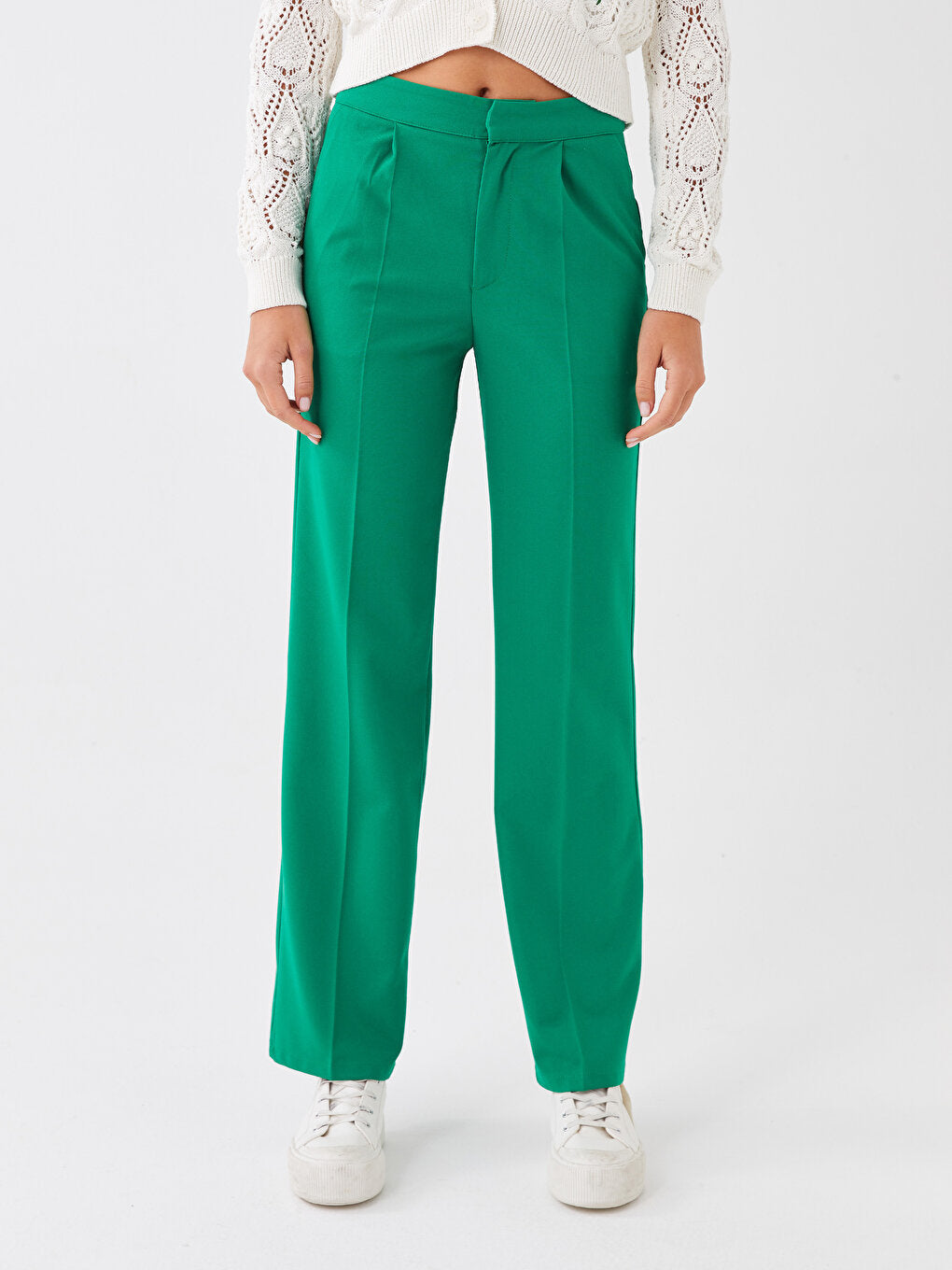 Standard Fit Plain Crepe Women's Trousers