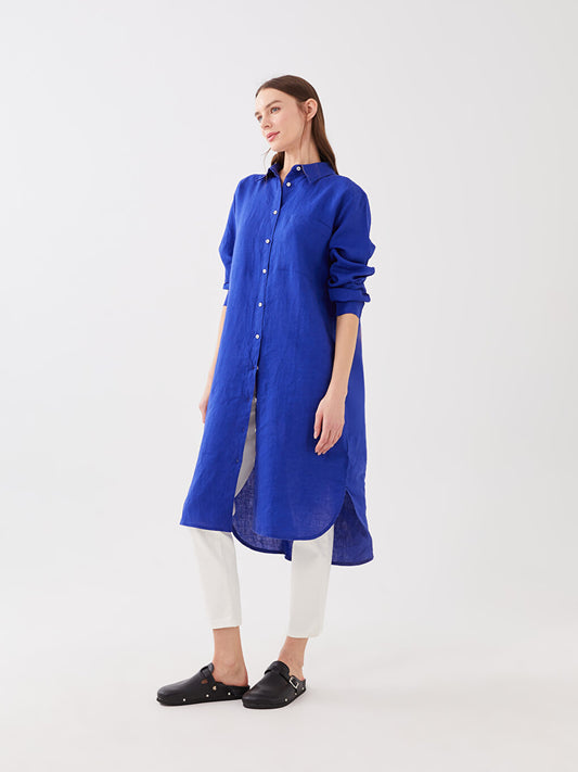 Plain Long Sleeve Linen Women's Shirt Tunic