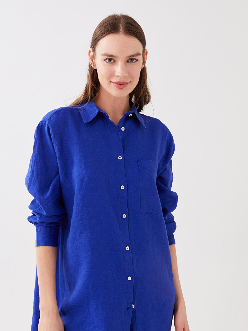 Plain Long Sleeve Linen Women's Shirt Tunic