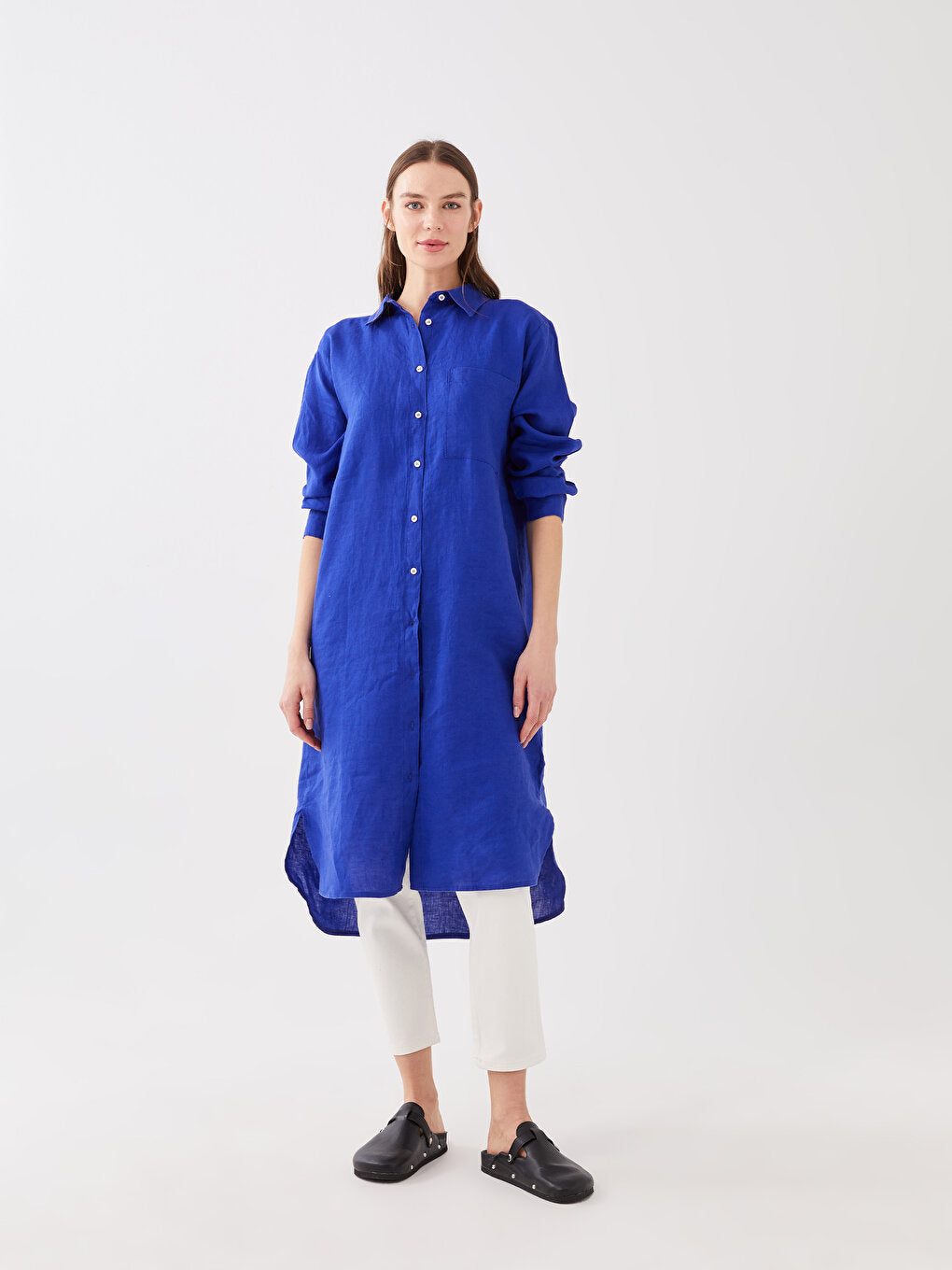 Plain Long Sleeve Linen Women's Shirt Tunic