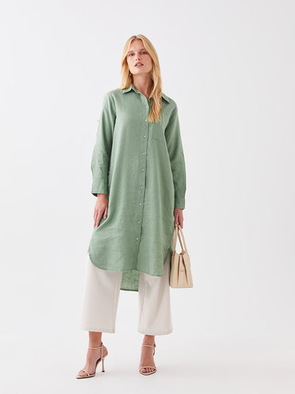 Plain Long Sleeve Linen Women's Shirt Tunic