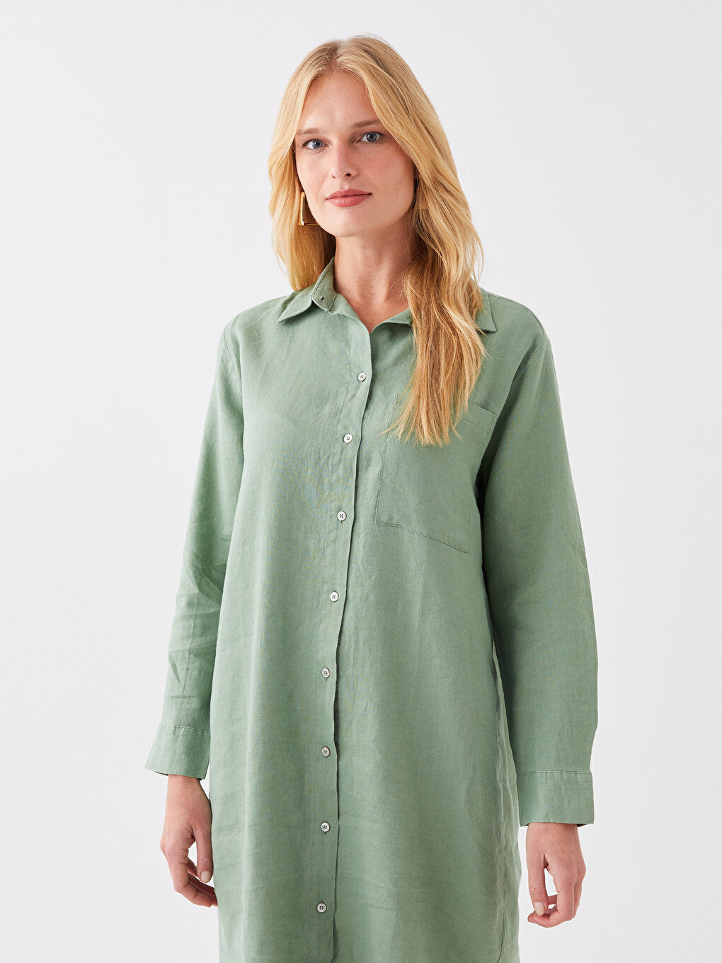 Plain Long Sleeve Linen Women's Shirt Tunic