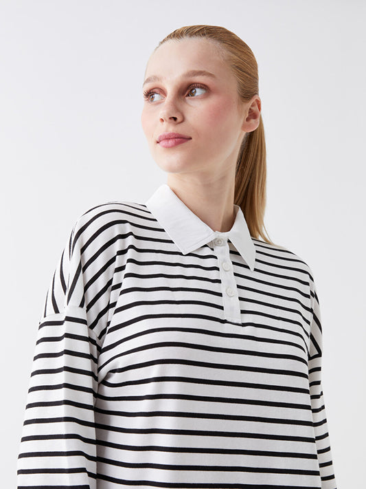 Polo Neck Striped Long Sleeve Women's Tunic