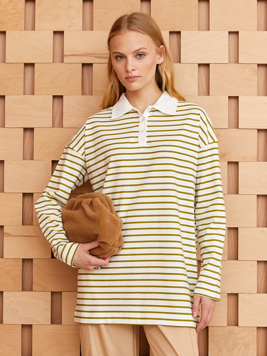 Polo Neck Striped Long Sleeve Women's Tunic