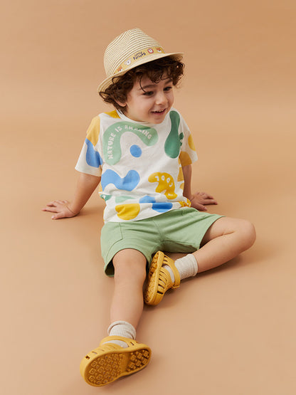 Bike Short Short Sleeve Printed Baby Boy T-Shirt and Shorts 2-Piece Set