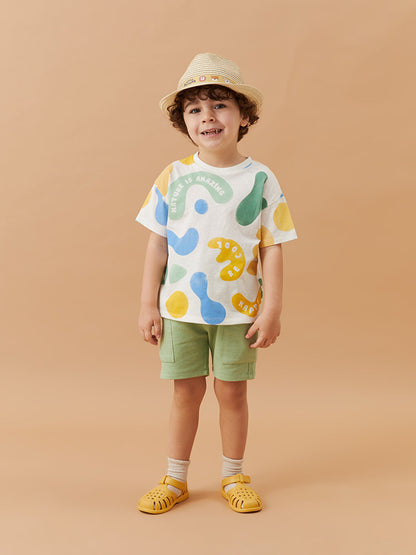 Bike Short Short Sleeve Printed Baby Boy T-Shirt and Shorts 2-Piece Set