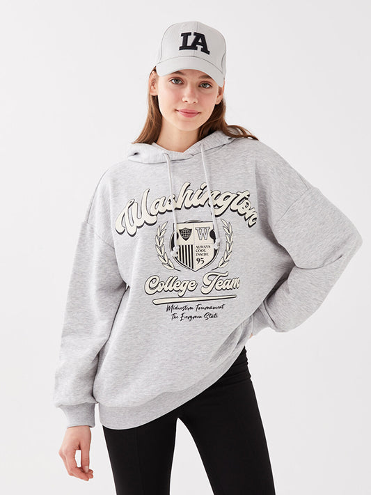 Hooded Printed Long Sleeve Oversize Women's Sweatshirt