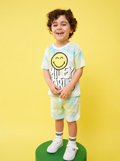 Crew Neck Short Sleeve SmileyWorld Printed Baby Boy T-Shirt and Shorts