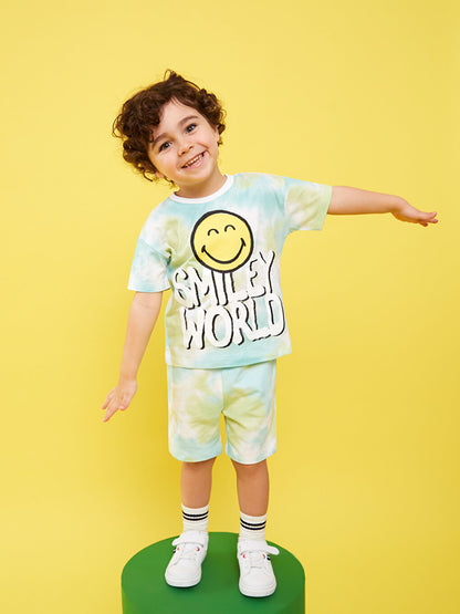 Crew Neck Short Sleeve SmileyWorld Printed Baby Boy T-Shirt and Shorts