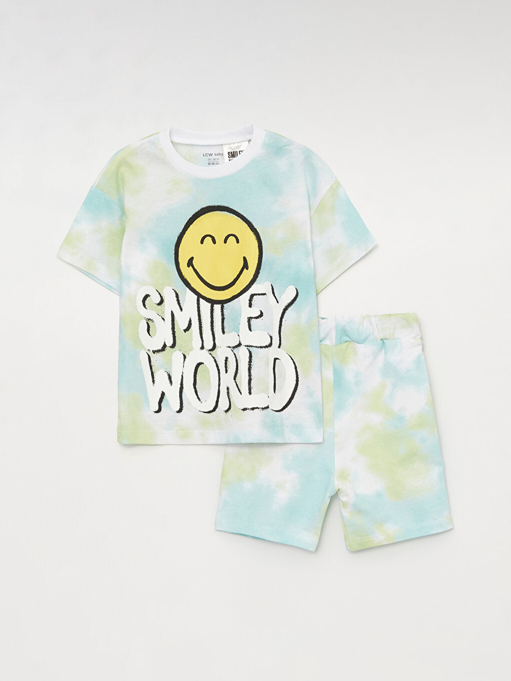 Crew Neck Short Sleeve SmileyWorld Printed Baby Boy T-Shirt and Shorts