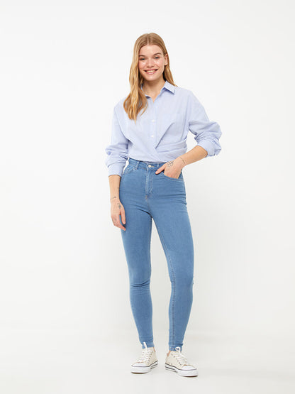 High Waist Slim Fit Women's Jean Trousers