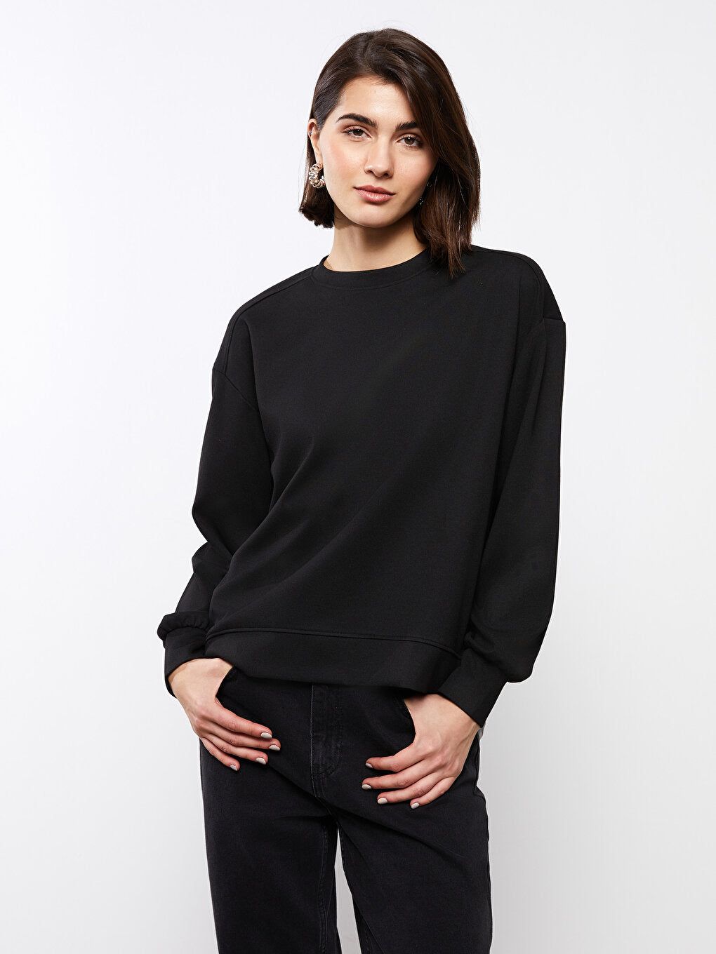 Crew Neck Plain Long Sleeve Oversize Women's Sweatshirt