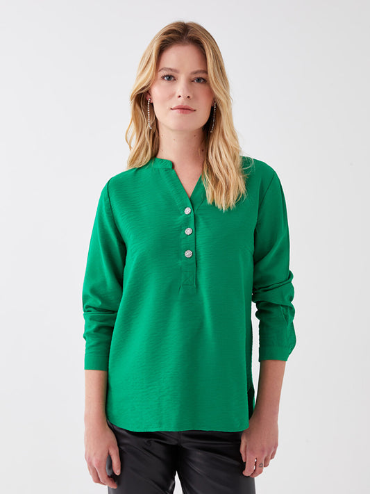 Loose Collar Plain Long Sleeve Women's Blouse