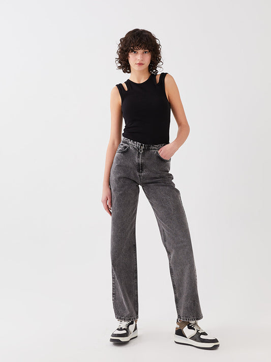 Normal Waist Straight Fit Women's Jean Trousers