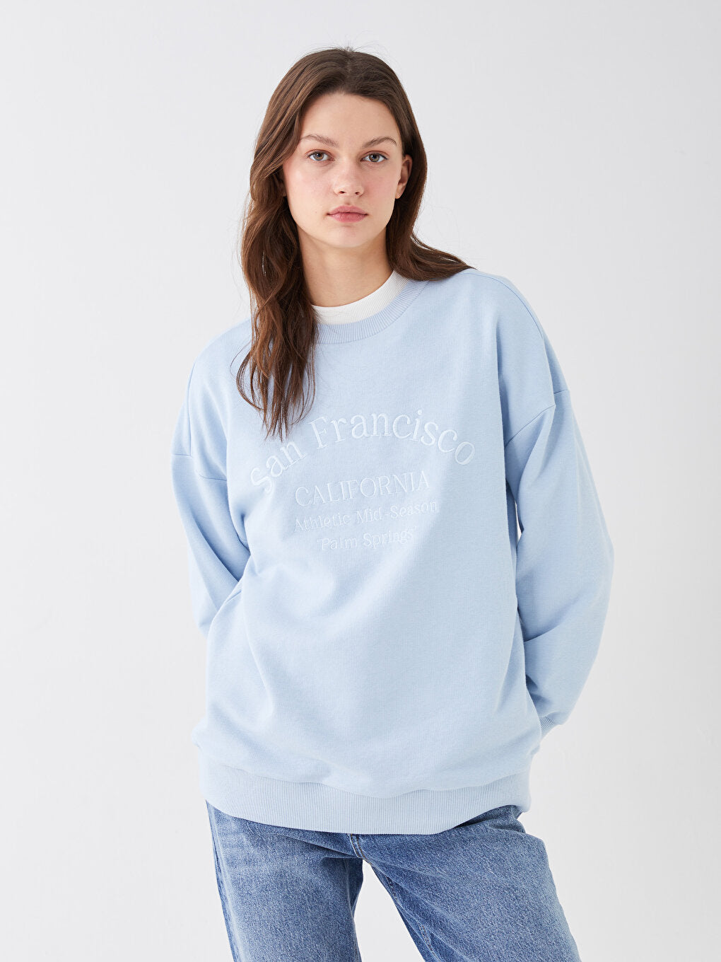 Crew Neck Printed Long Sleeve Women's Sweatshirt