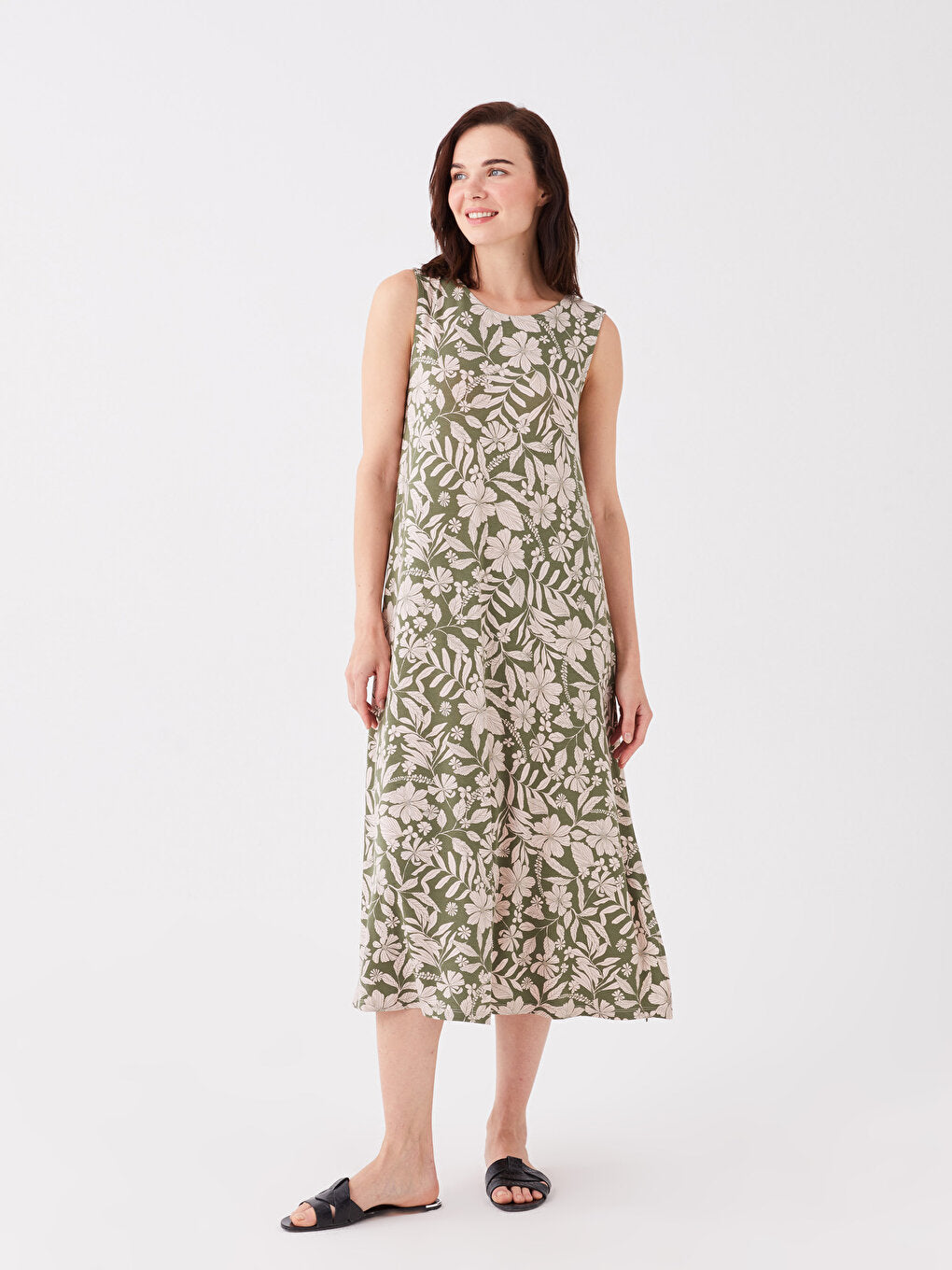 Crew Neck Patterned A-Line Women's Dress