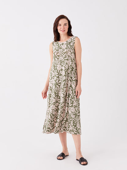 Crew Neck Patterned A-Line Women's Dress