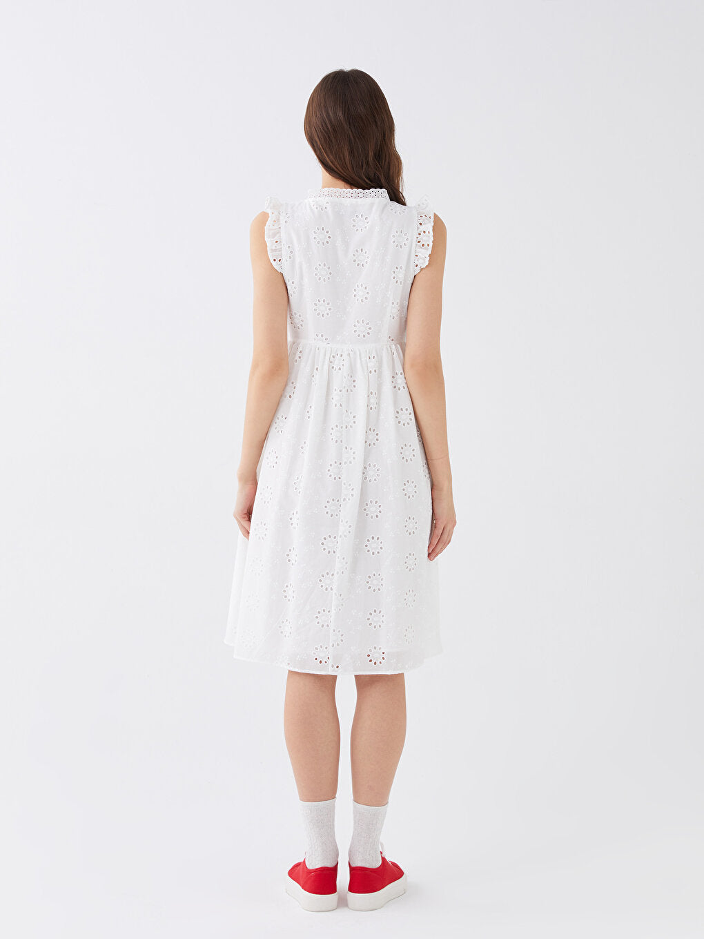 V-Neck Self-Patterned Embroidery Women's Dress