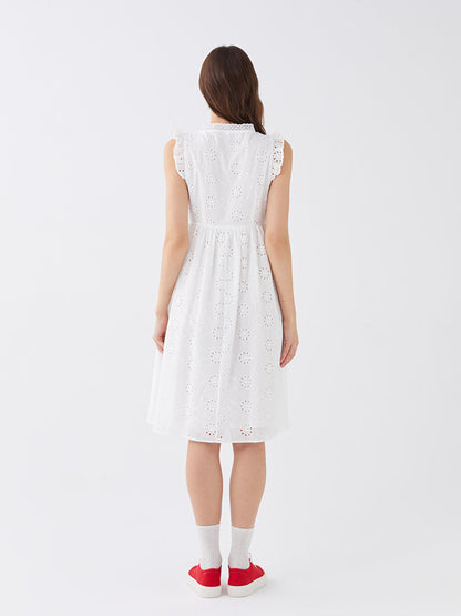 V-Neck Self-Patterned Embroidery Women's Dress