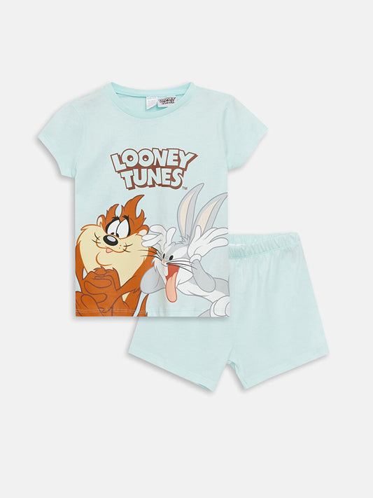 Crew Neck Short Sleeve Looney Tunes Printed Baby Boy T-Shirt and Shorts 2-Piece Set