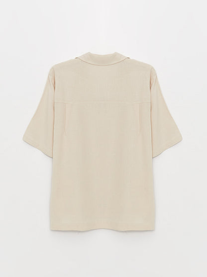 Plain Short Sleeve Oversize Linen Blend Women's Shirt