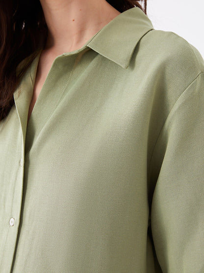 Plain Short Sleeve Oversize Linen Blend Women's Shirt