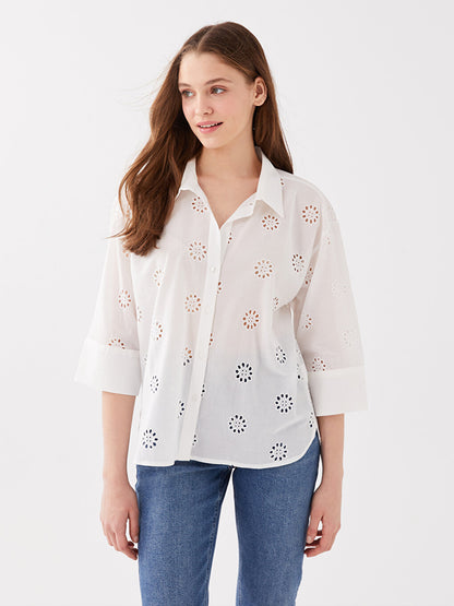 Self Patterned Oversize Embroidery Women's Shirt