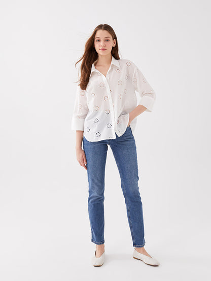 Self Patterned Oversize Embroidery Women's Shirt