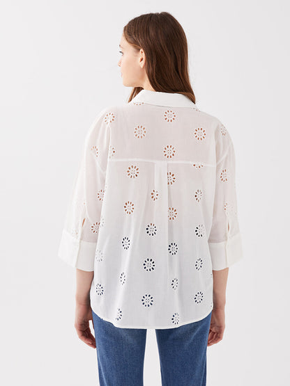 Self Patterned Oversize Embroidery Women's Shirt