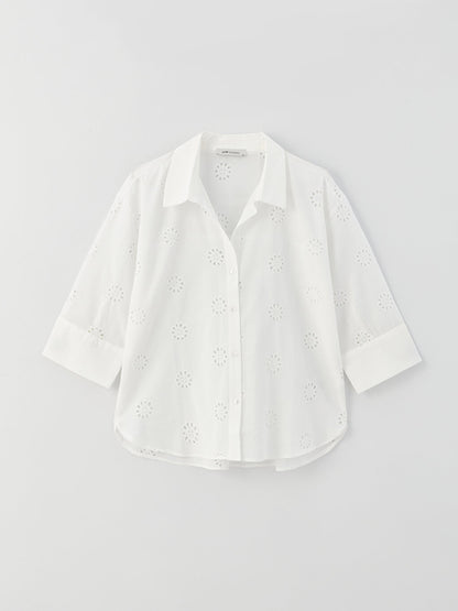 Self Patterned Oversize Embroidery Women's Shirt