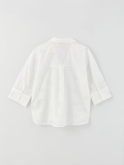 Self Patterned Oversize Embroidery Women's Shirt