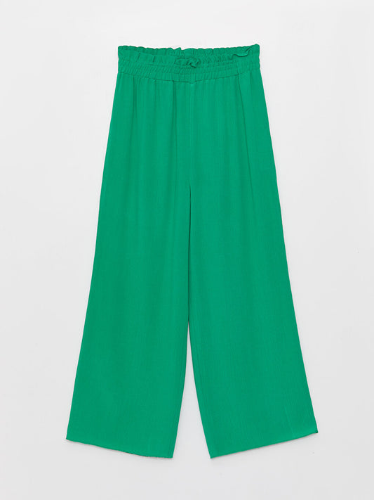 Basic Wide Leg Girls' Trousers with Elastic Waist