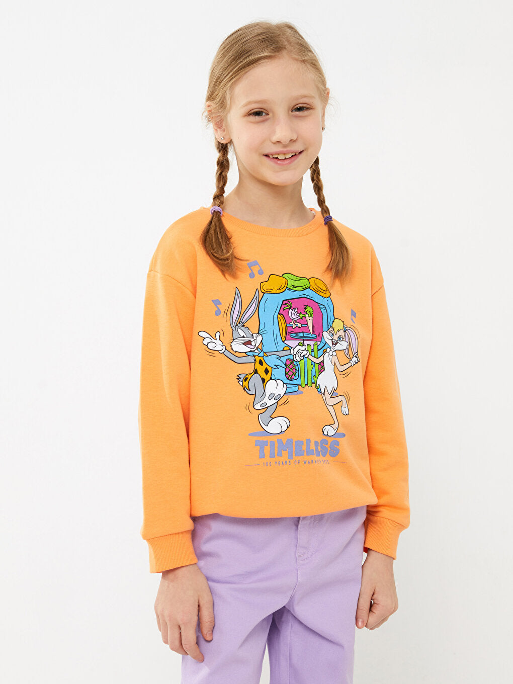 Crew Neck Looney Tunes Printed Long Sleeve Girl's Sweatshirt