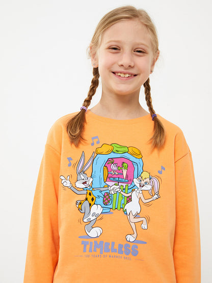 Crew Neck Looney Tunes Printed Long Sleeve Girl's Sweatshirt