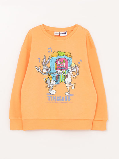 Crew Neck Looney Tunes Printed Long Sleeve Girl's Sweatshirt