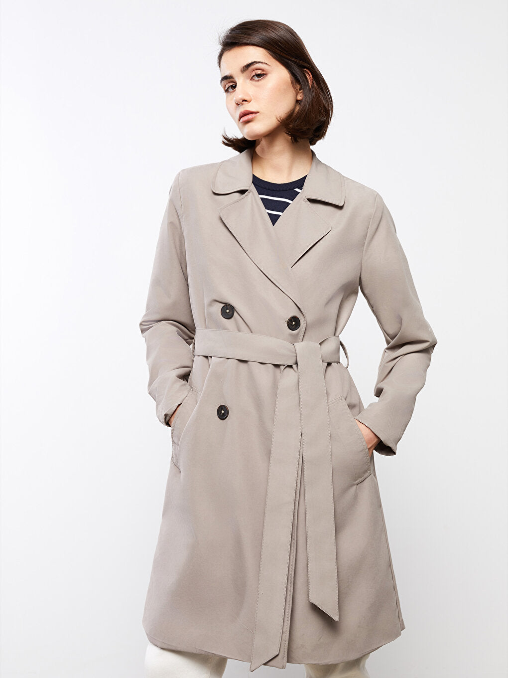 Jacket Collar Plain Long Sleeve Women's Trench Coat